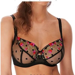 Floral Embroidered Sheer Black Bra
